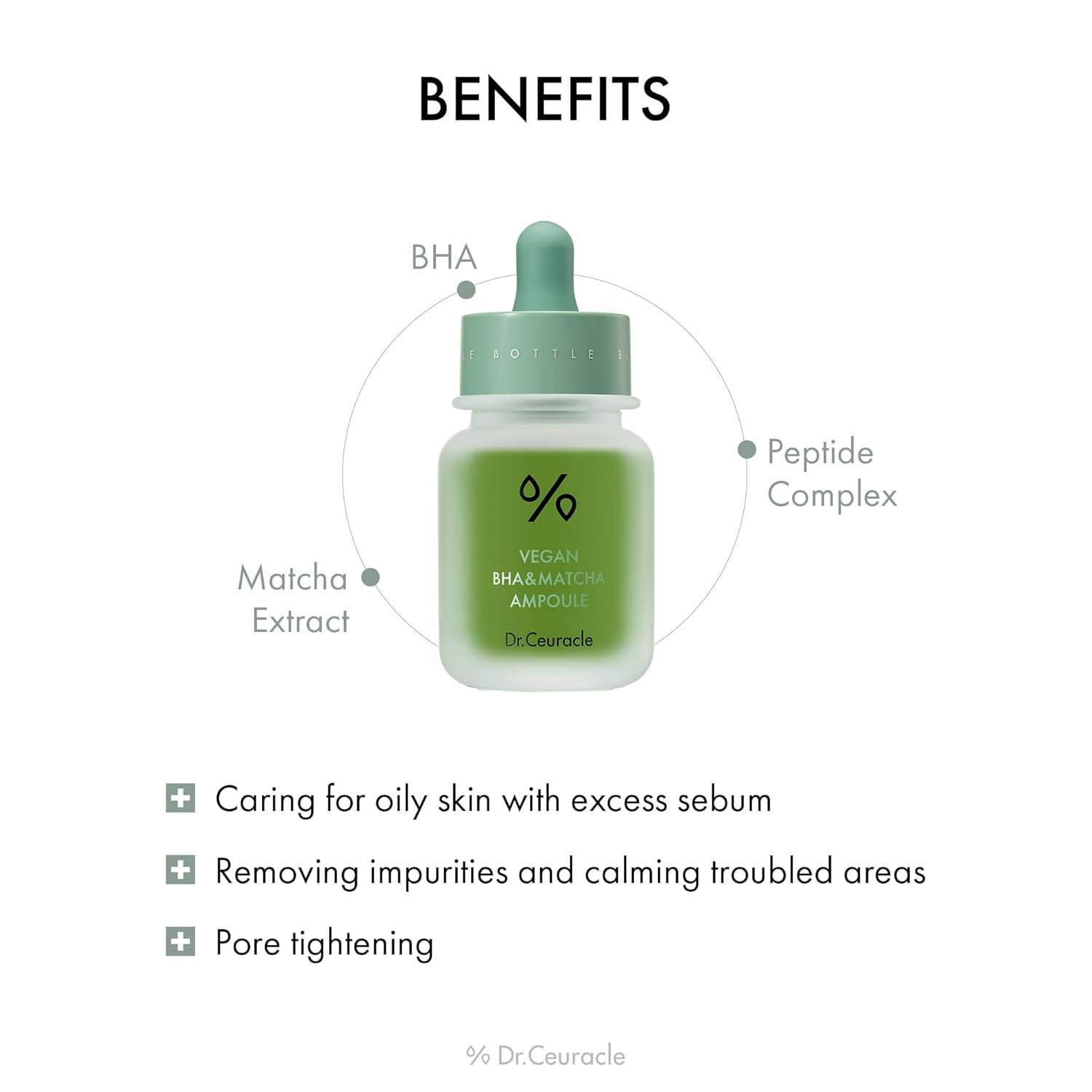 Sebumu regulējoša ampula ar BHA un matču Dr.Ceuracle Vegan BHA & Matcha Ampoule