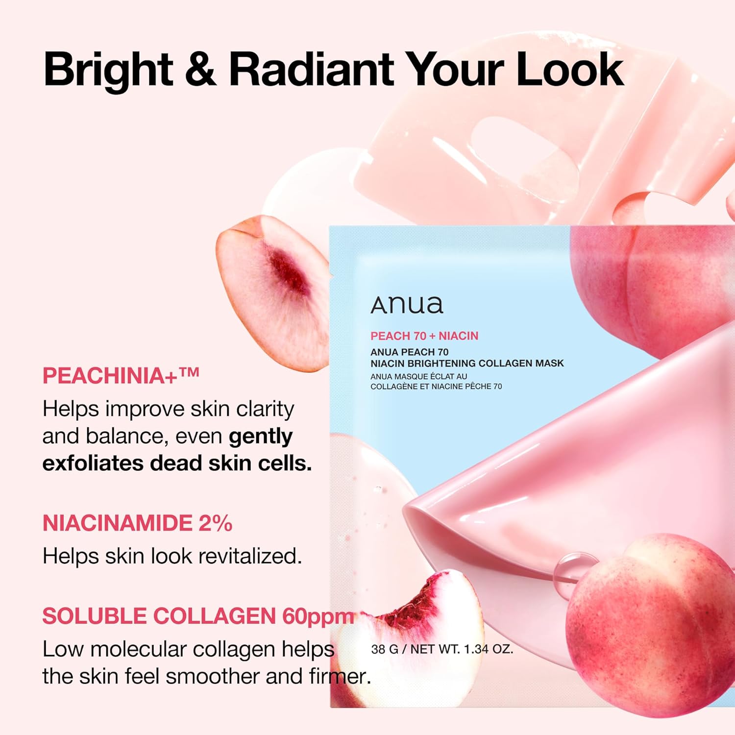 Balinoša hidrogela maska ar persiku Anua Peach 70 Niacin Brightening Collagen Mask