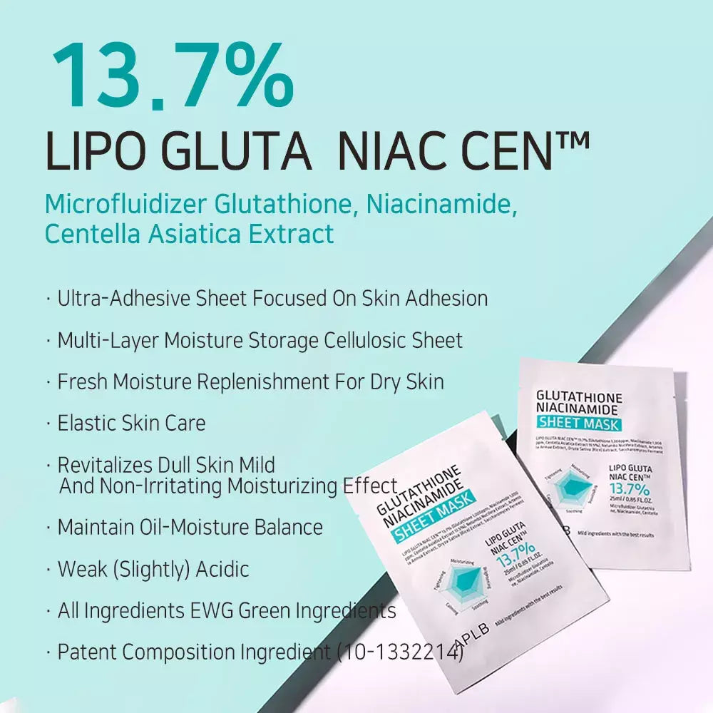 Тканевая маска с глутатионом APLB Glutathione Niacinamide Sheet Mask