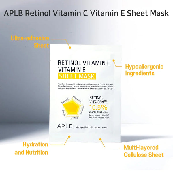 Skaistinanti veido kaukė su retinoliu ir vitaminais APLB Retinol Vitamin C Vitamin E Sheet Mask