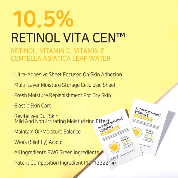 Skaistinanti veido kaukė su retinoliu ir vitaminais APLB Retinol Vitamin C Vitamin E Sheet Mask