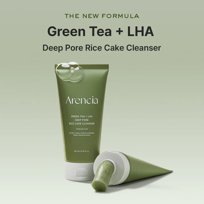 Глубоко очищающая пенка с LHA и зелёным чаем Arencia Green Tea + LHA Deep Pore Rice Cake Cleanser