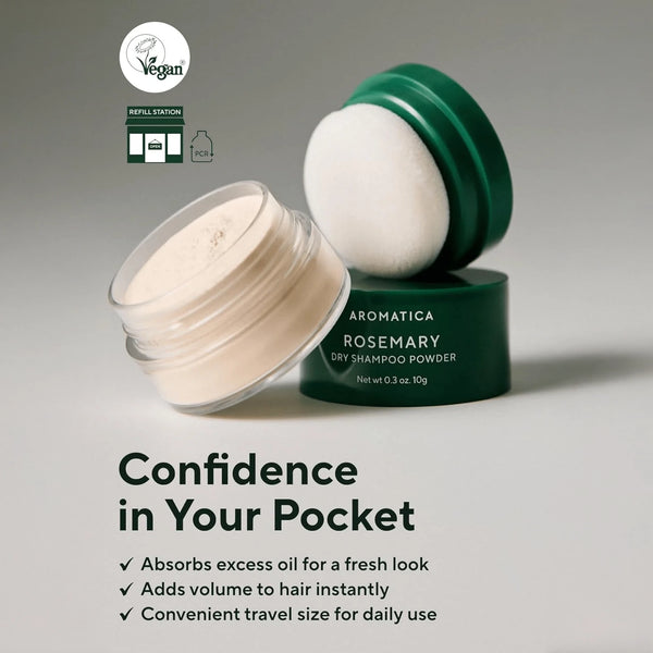 Inovatīvs pūderis-sausais šampūns Aromatica Rosemary Dry Shampoo Powder