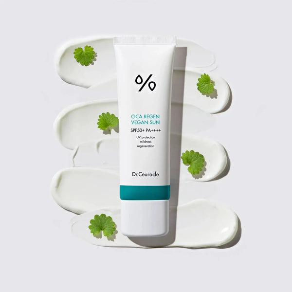Vegānisks saules aizsargkrēms ar Āzijas centellu Dr.Ceuracle Cica Regen Vegan Sun SPF 50+ PA++++