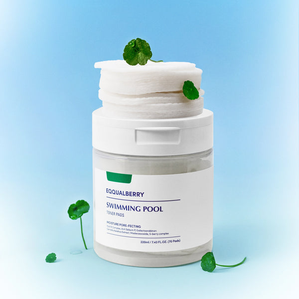 Drėkinančios ir raminančios toniko pagalvėlės veidui EQQUALBERRY Swimming Pool Toner Pads