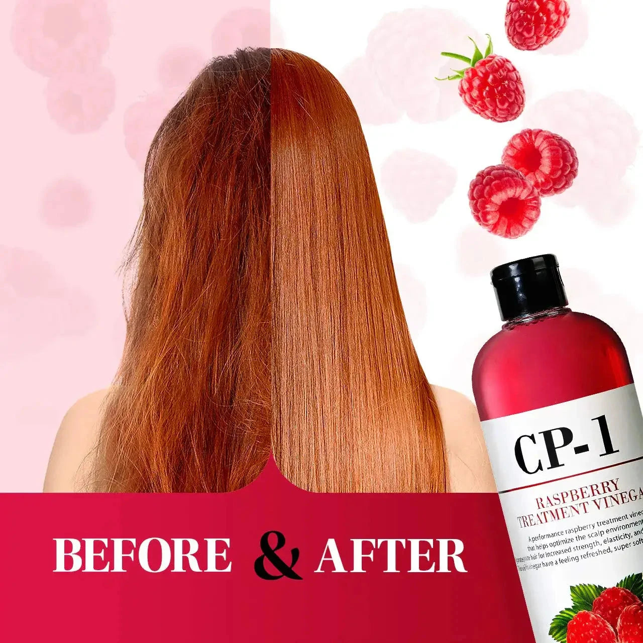 Kondicionieris-skalotājs matiem ar sastāvā iekļautu aveņu etiķi Esthetic House CP-1 Raspberry Treatment Vinegar