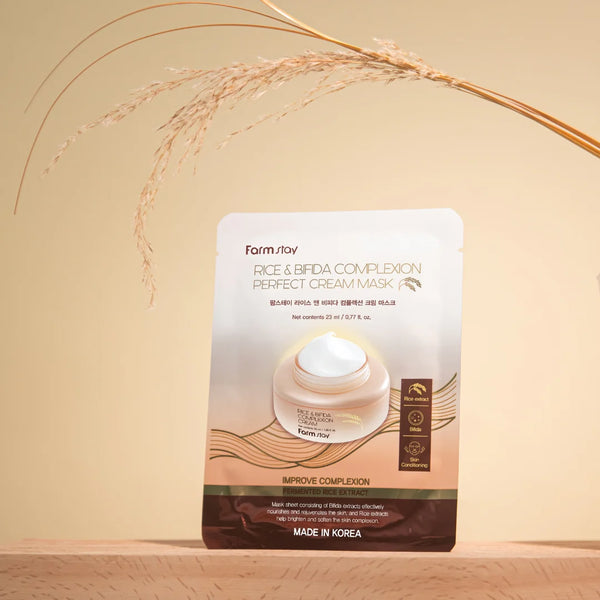 Atjaunojoša auduma maska FARMSTAY Rice & Bifida Complexion Cream Mask