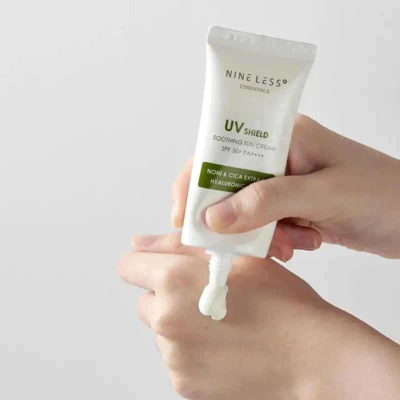 Vegānisks saules aizsargkrēms Nine Less Essentials UV Shield Soothing Sun Cream SPF 50+ PA++++