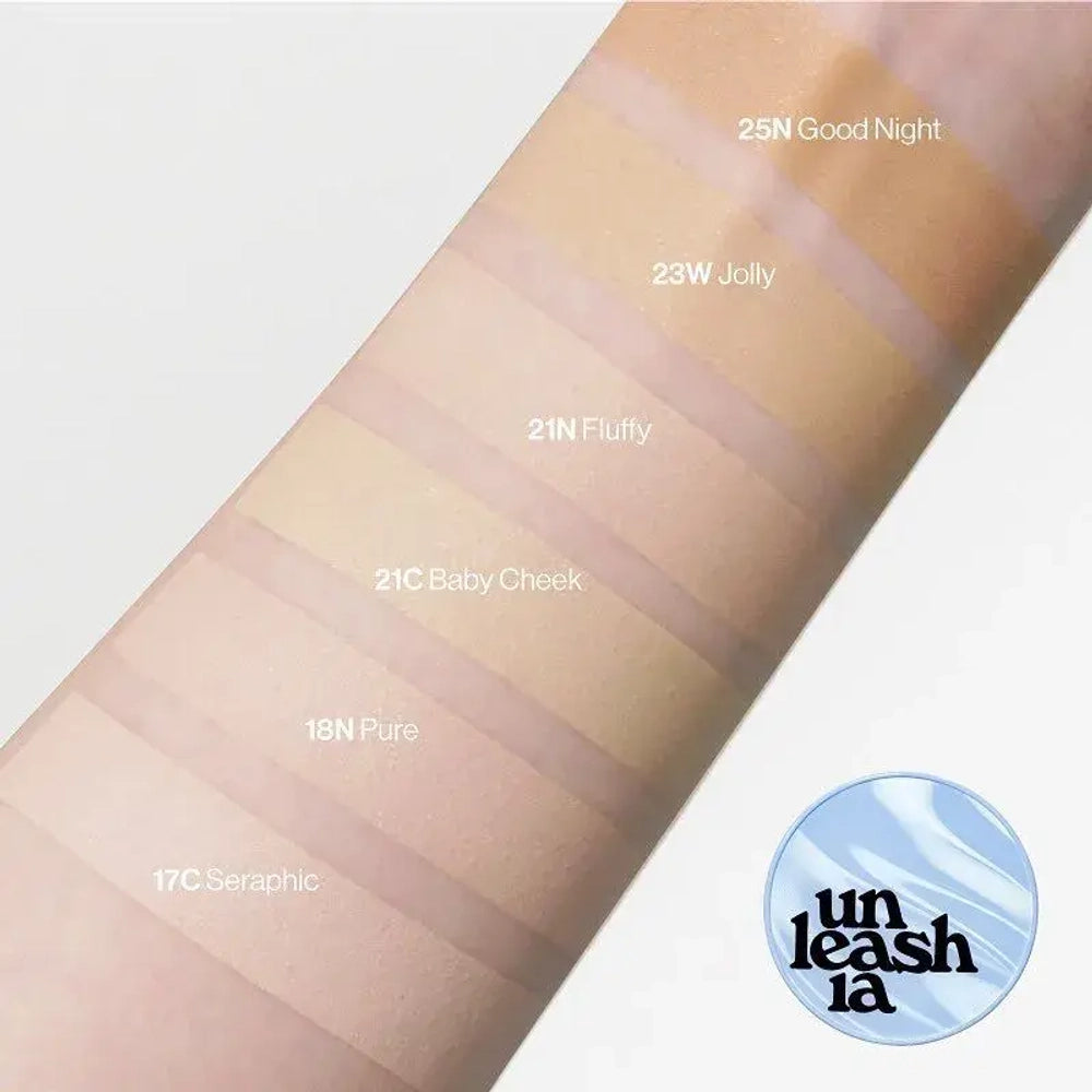 Tonālais kušons ar matētu noslēguma akcentu Unleashia Babe Skin Baby Blue Cushion SPF40 PA++