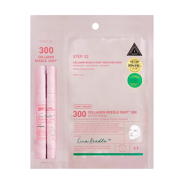 Kolageno kaukė su mikro adatėlėmis odos stangrumui ir glotnumui VT Cosmetics Collagen Reedle Shot 300 2Step Mask