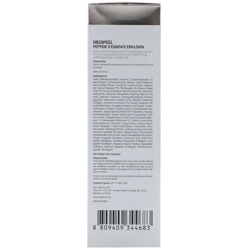 Emulsija ar peptīdiem elastības piešķiršanai ādai Medi Peel Peptide 9 Aqua Essence Emulsion