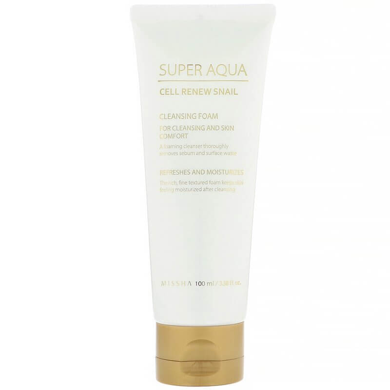 Putas sejas mazgāšanai ar gliemežu gļotu ekstraktu Missha Super Aqua Cell Renew Snail Cleansing Foam