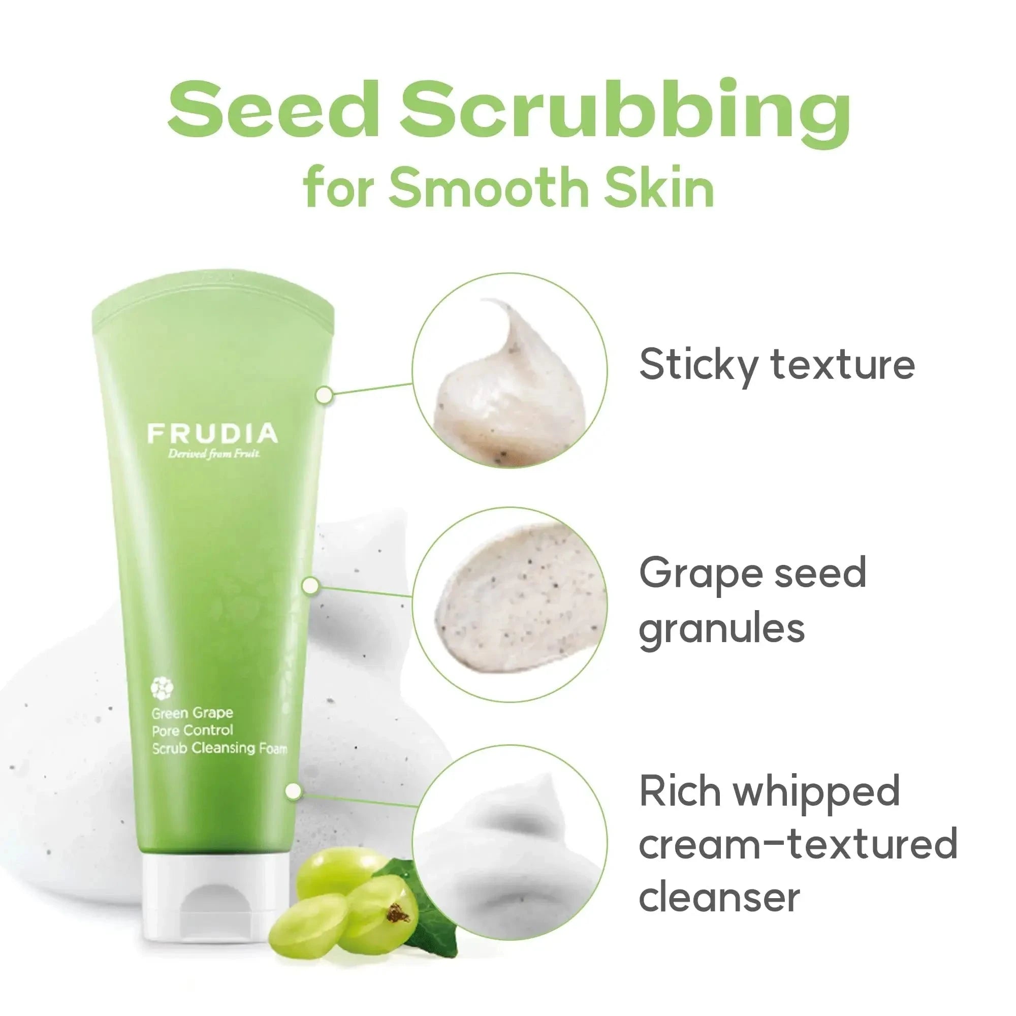Putas-skrubis dziļai poru attīrīšanai Frudia Green Grape Pore Control Scrub Cleansing Foam