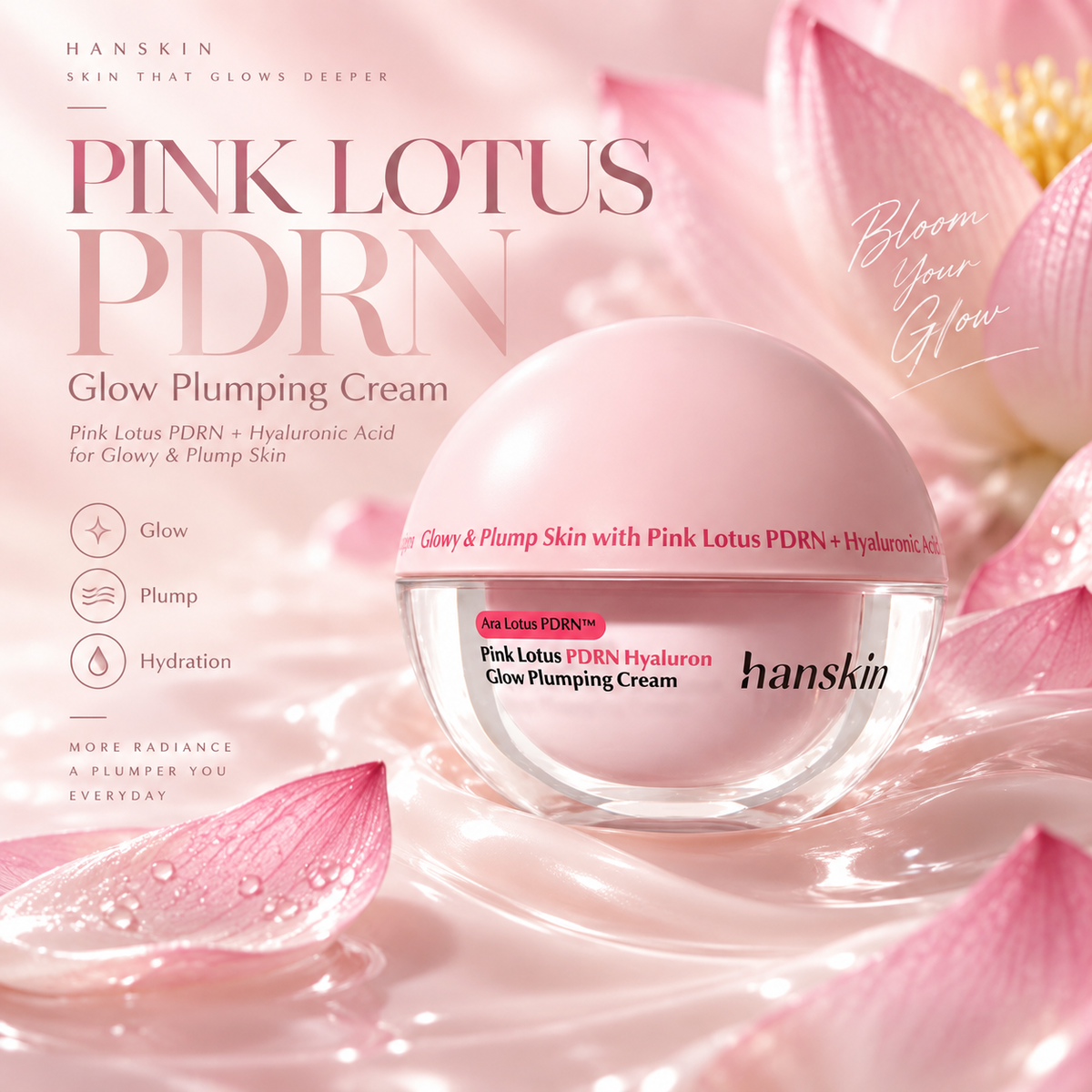 Увлажняющий крем для лица Hanskin Pink Lotus PDRN Hyaluron Glow Plumping Cream