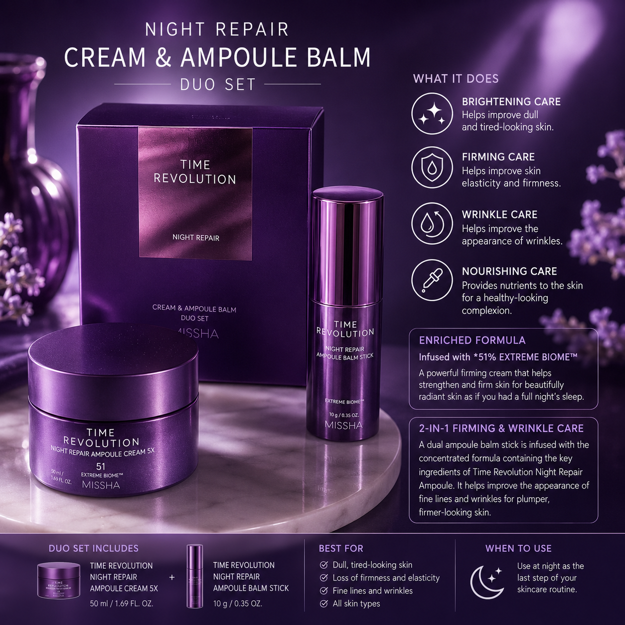 MISSHA Time Revolution Night Repair Duo Set - Cream & Balm Stick