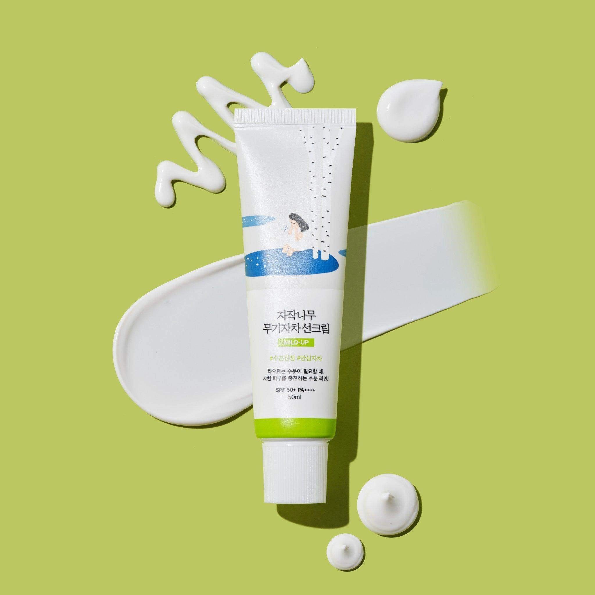 Saules aizsargkrēms ar bērzu sulu Round Lab Birch Juice Moisturizing Mild-Up Sunscreen SPF50+ PA++++